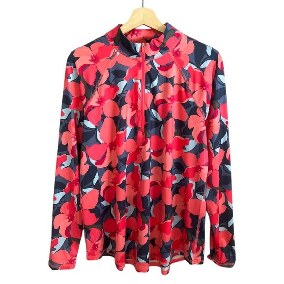 Jofit Tops - Jofit Womens Floral 1/4 Zip Long Sleeve Pink XL Golf Tennis Preppy Performance